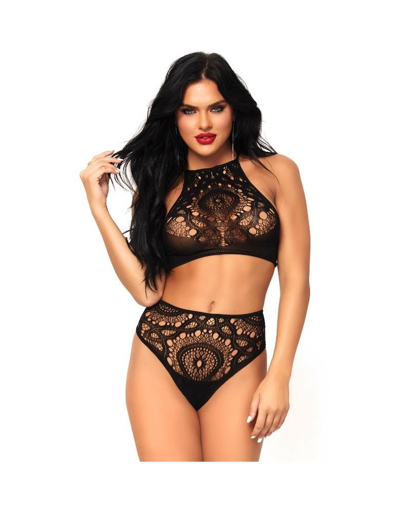 LEG AVENUE - SET 2 PEZZI TOP E SLIP S/M NEGRO S/M