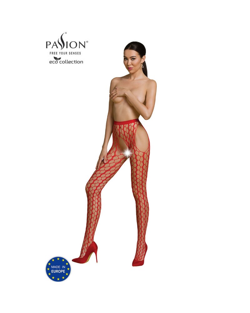 PASSION - COLLEZIONE ECO BODYSTOCKING ECO S007 BIANCO ROJO ONE SIZE