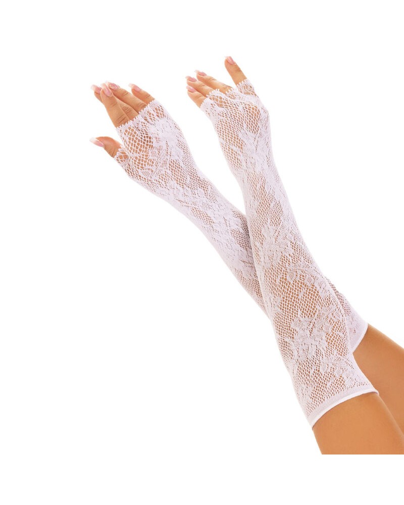 LEG AVENUE - GUANTI SENZA DITA IN RETE FLOREALE BIANCO BLANCO ONE SIZE