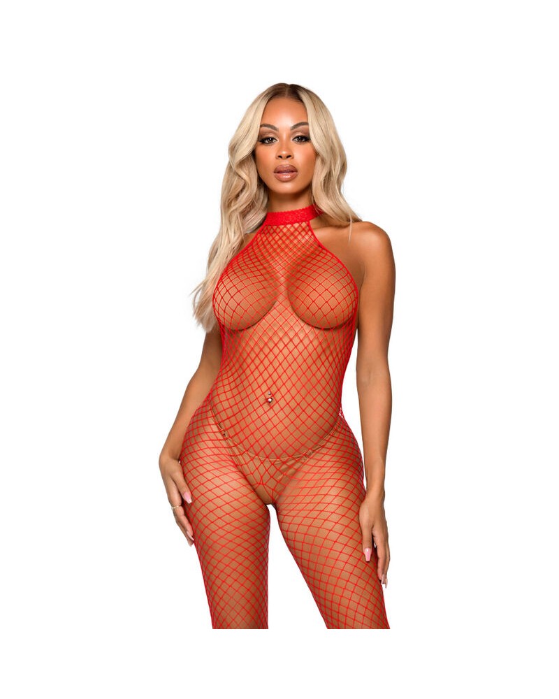 LEG AVENUE - BODYSTOCKING LE FRIVOLE - COLLO RACER TAGLIA UNICA ROSSO ROJO ONE SIZE