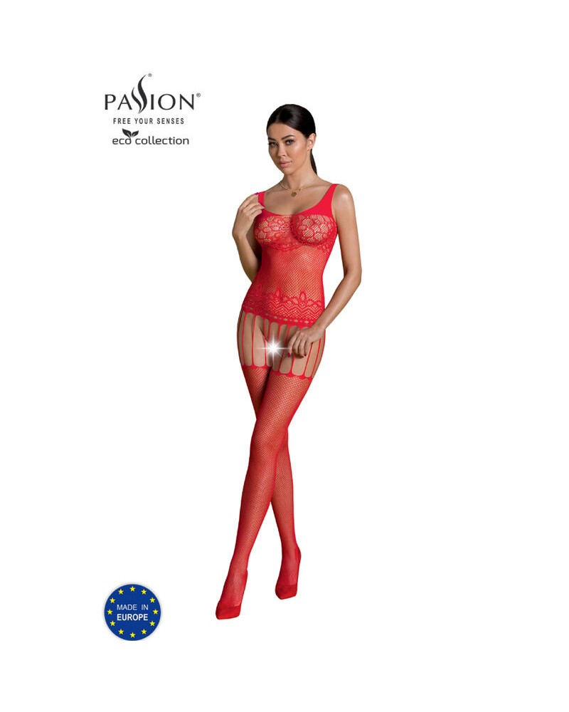PASSION - COLLEZIONE ECO BODYSTOCKING ECO BS001 BIANCO ROJO ONE SIZE