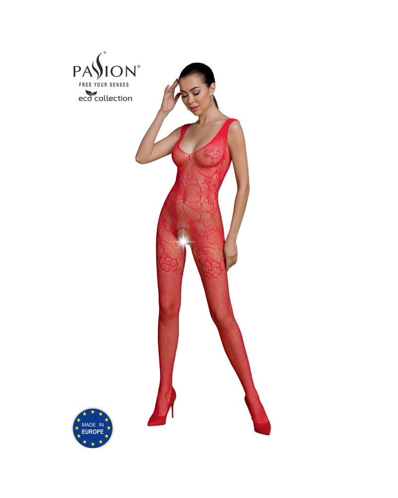 PASSION - COLLEZIONE ECO BODYSTOCKING ECO BS012 BIANCO ROJO ONE SIZE