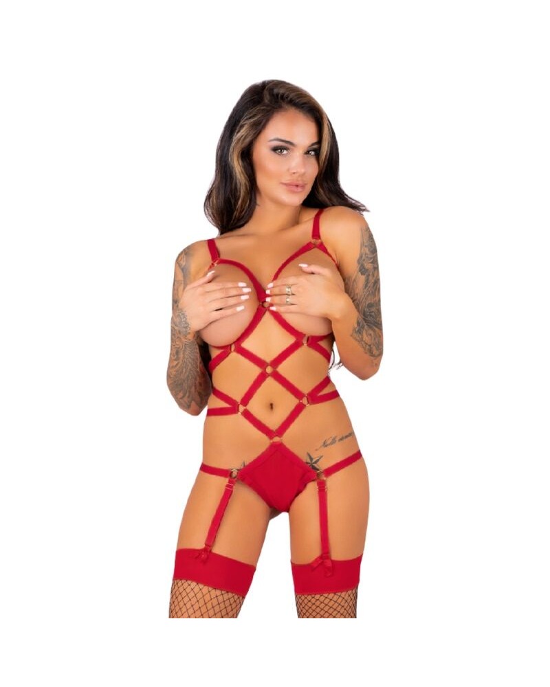 LIVCO CORSETTI FASHION - THIARA LC 20213 SET BODY + CALZE ROSSO L/XL L/XL