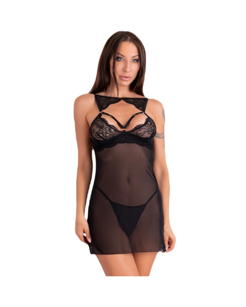 LIVCO CORSETTI FASHION - KROLINA LC 90734 CHEMISE + PERIZOMA NERO L/XL L/XL