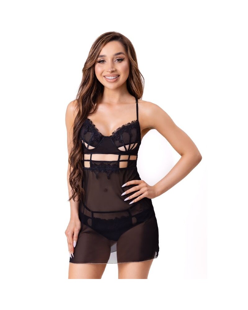 LIVCO CORSETTI FASHION - MAIA 20247 BABYDOLL + PERIZOMA NERO S/M L/XL