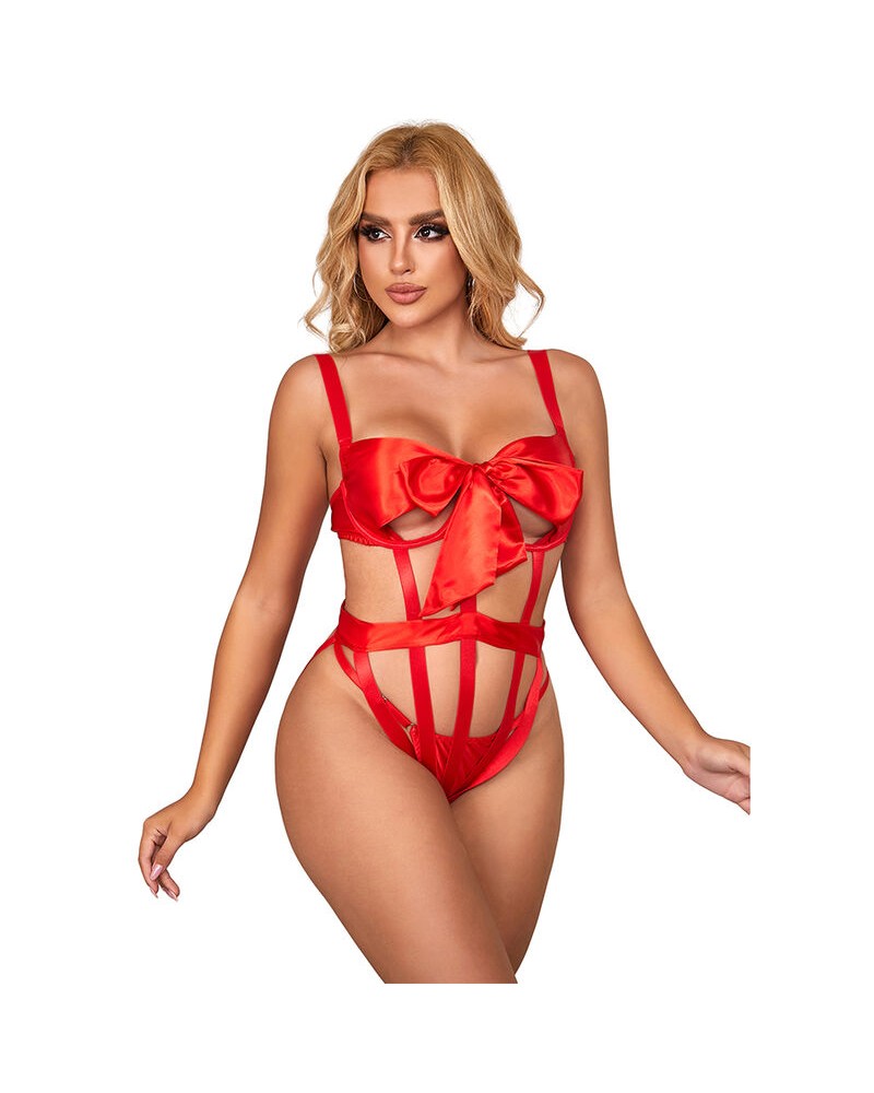 SUBBLIME - 954468 BODY SEXY TRAFORATO CON FIOCCO ROSSO S/M ROJO L/XL