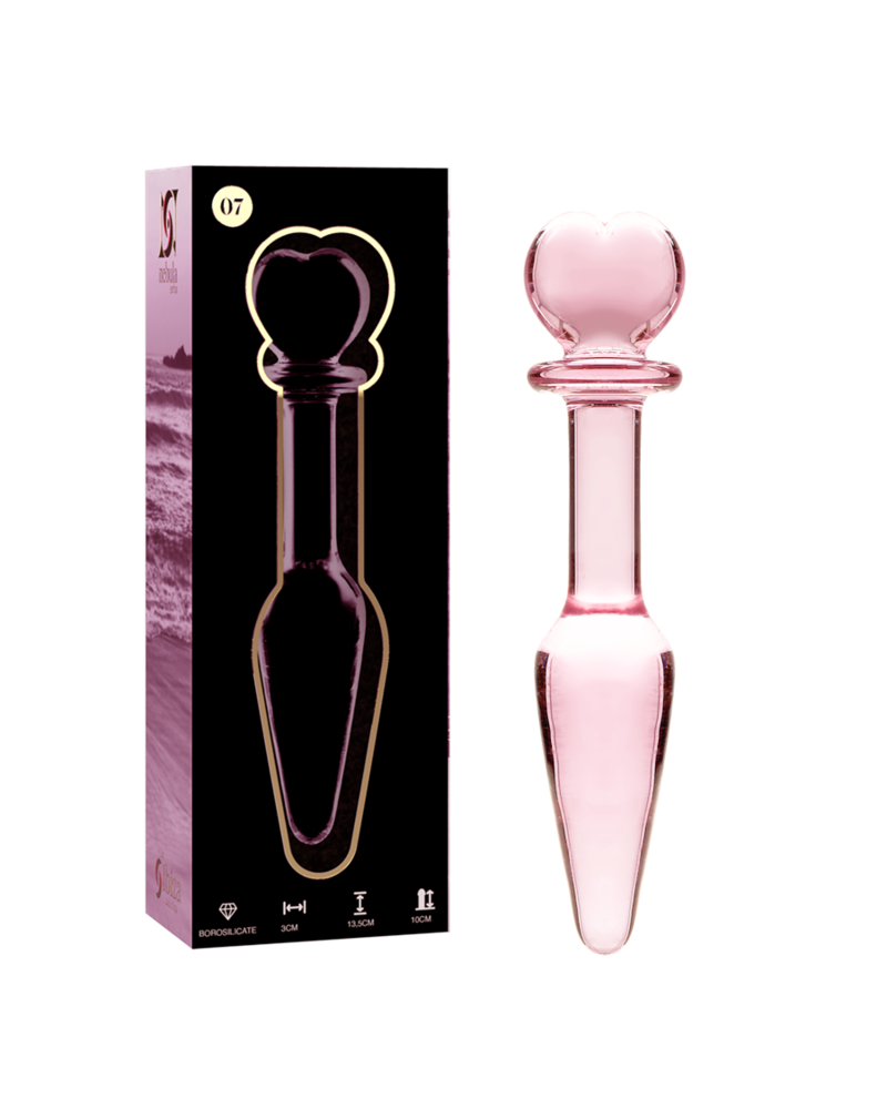 NEBULA SERIES BY IBIZA - MODELLO 7 PLUG ANALE VETRO BOROSILICATO TRASPARENTE 13.5 CM -O- 3 CM ROSA TALLA 1