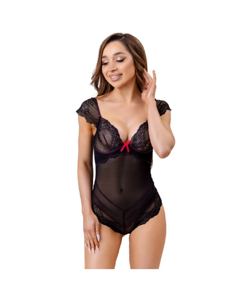 LIVCO CORSETTI FASHION - EVELYN LC 20243 BODY CON PROFILI IN PIZZO E TRASPARENZE NERO S/M L/XL