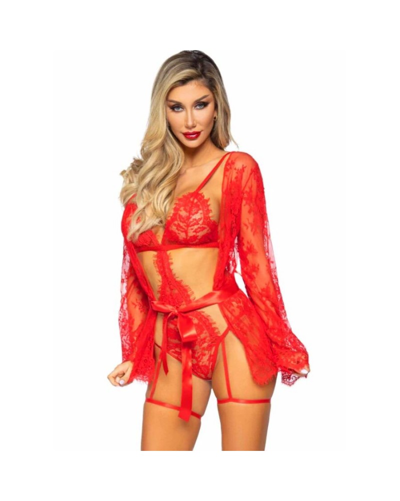 LEG AVENUE - 86123 SET VESTAGLIA TEDDY + GIARRETTIERA ROSSO TAGLIA S M