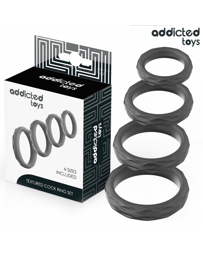 ADDICTED TOYS - SET DI ANELLI PER IL PENE TESTURIZZATI 4 MISURE