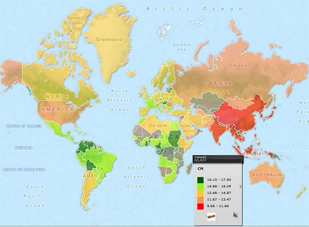 mappa della classifica del pene piu lungo del mondo